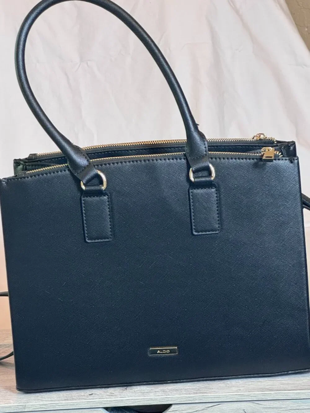 ALDO Black Structured Satchel Shoulder Bag Crossbody Gold Hardware Purse